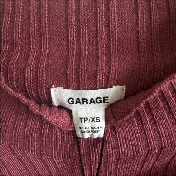 Garage Mock Neck Long Sleeve Top XS Burgundy NWT, Y2K Fitted Ribbed Bodycon Crop - Picture 7 of 13